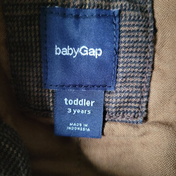 Baby Gap Brown Plaid Hooded Jacket, Toddler 3 yrs, Front Zip, 2 Button Flap EUC - Picture 7 of 12